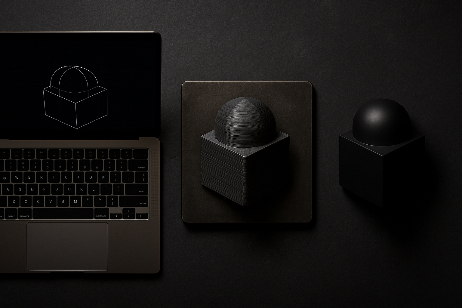 Evolution of a 3D printed product from CAD design to finished object